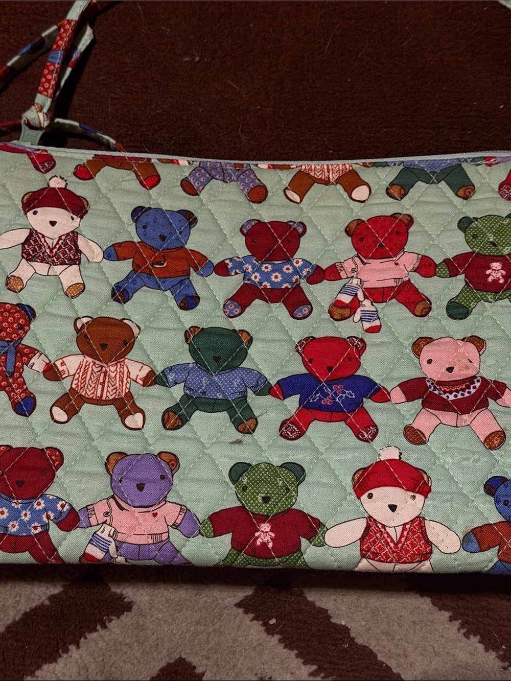 Vera Bradley Mint Quilted PURSE with Multicolor Teddy Bears